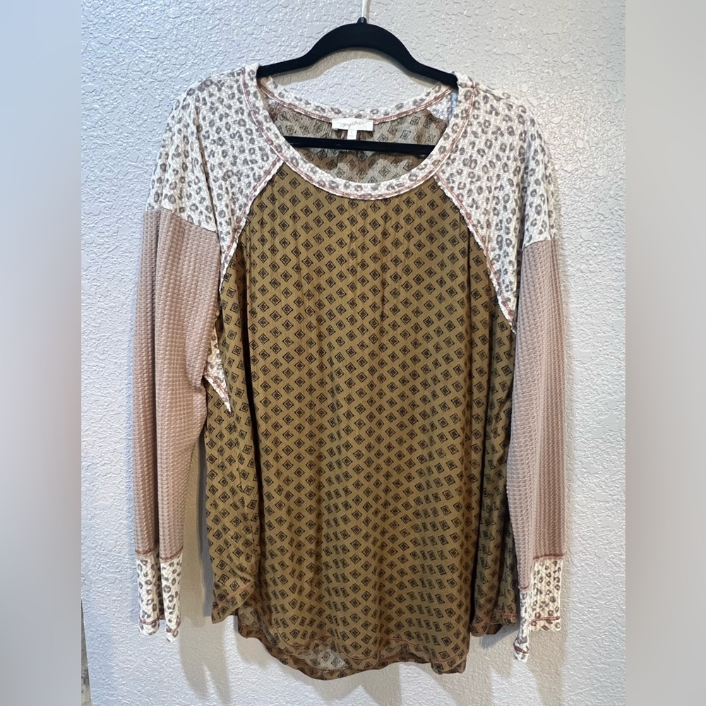Mystree Beige and Brown Patterned Long Sleeve Top